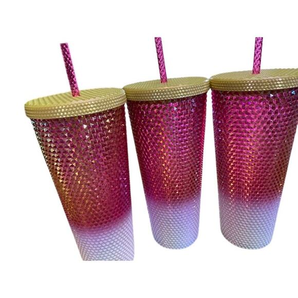 Starbucks Holiday Tumbler Set of 3 Gold/Ruby/White Studded 24 Oz Cold Cup NEW - Picture 9 of 9